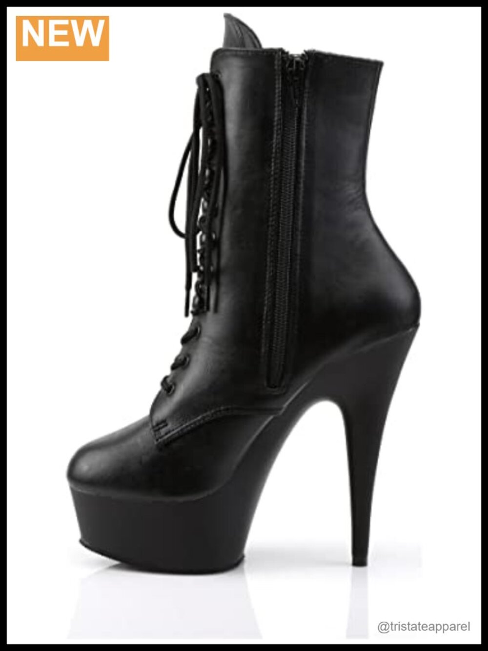 Women's Combat Mid-Calf Boots with Rhinestones, Stiletto Heel, Platform, Lace-Up